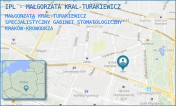MAŁGORZATA KRAL-TURAKIEWICZ
SPECJALISTYCZNY GABINET STOMATOLOGICZNY - IPL - MAŁGORZATA KRAL-TURAKIEWICZ - KARŁOWICZA 12/LU1,  KRAKÓW-KROWODRZA